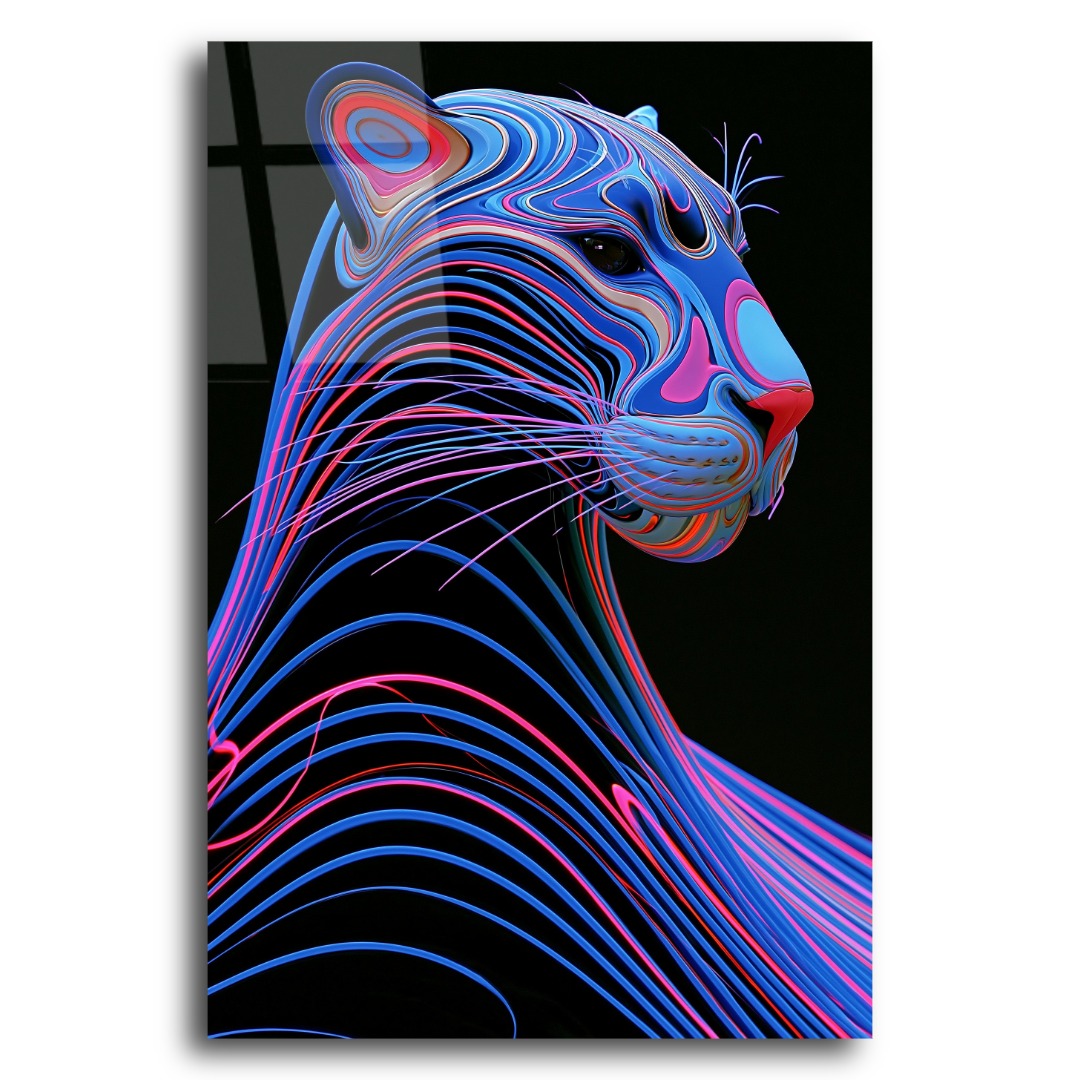 Neon Çizgili Kaplan Cam Tablo HY120 3