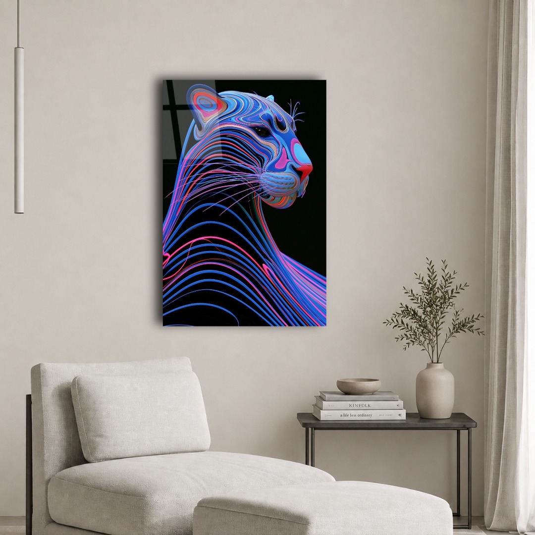 Neon Çizgili Kaplan Cam Tablo HY120