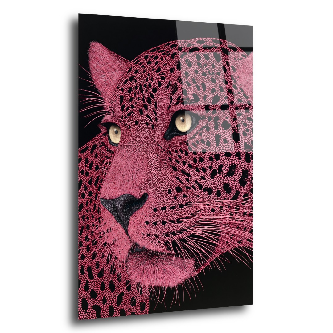 Pembe Mozaik Leopar Yüzü Cam Tablo HY112 2