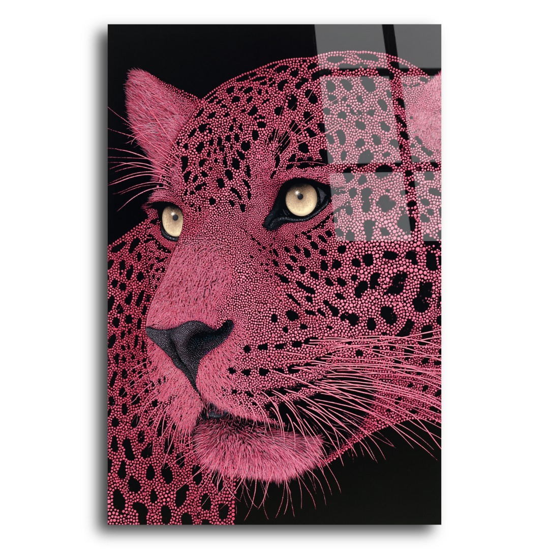 Pembe Mozaik Leopar Yüzü Cam Tablo HY112 3