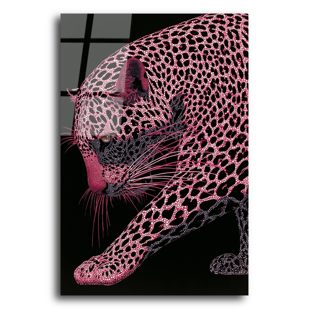 Pembe Mozaik Yürüyen Leopar Cam Tablo HY111 3