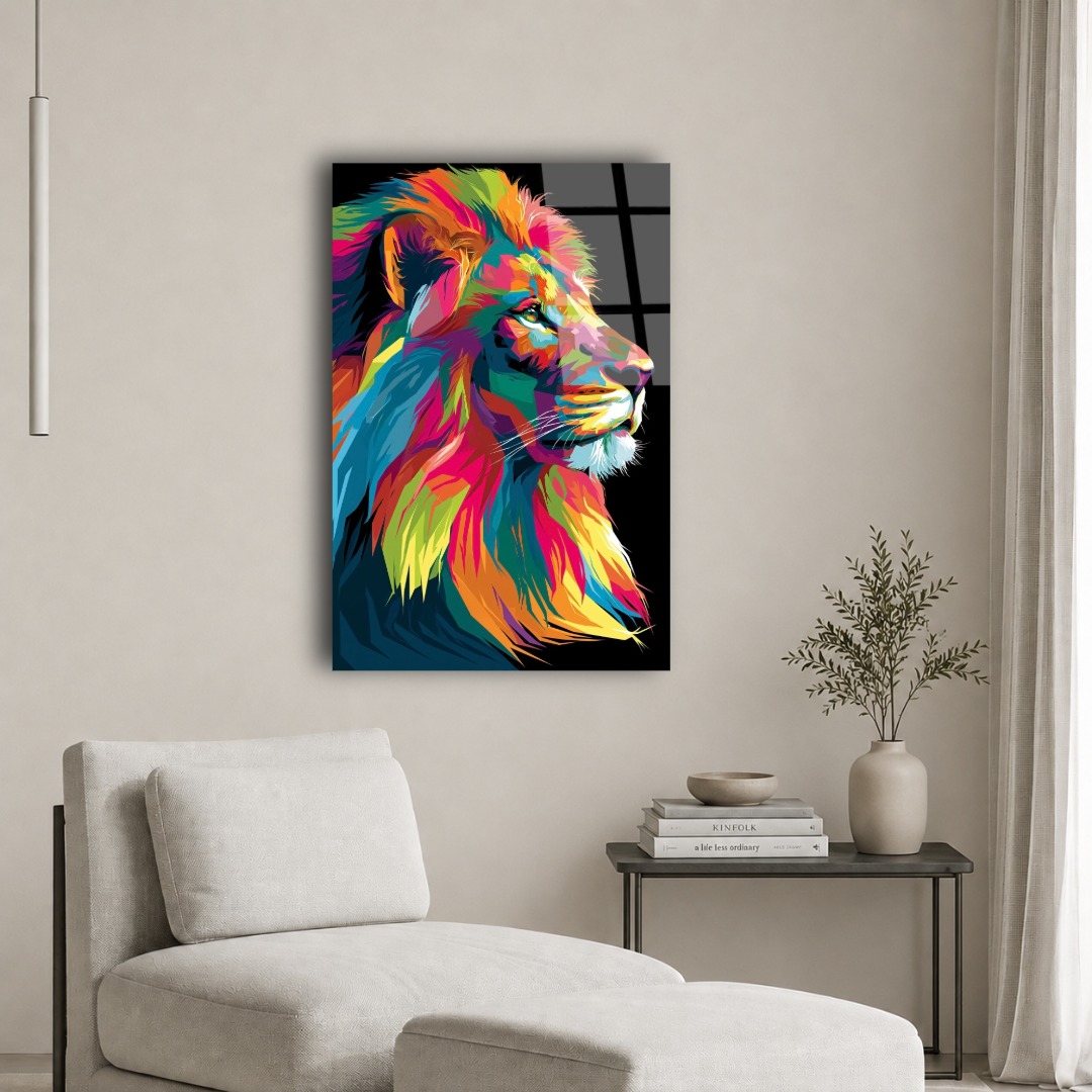Renklerin Kralı Aslan Cam Tablo HY115
