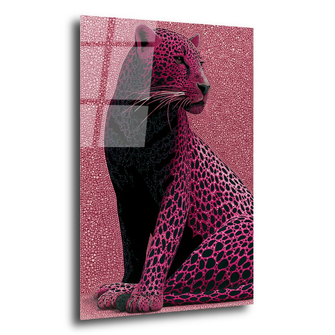 Pembe Mozaik Oturan Leopar Cam Tablo HY113 2