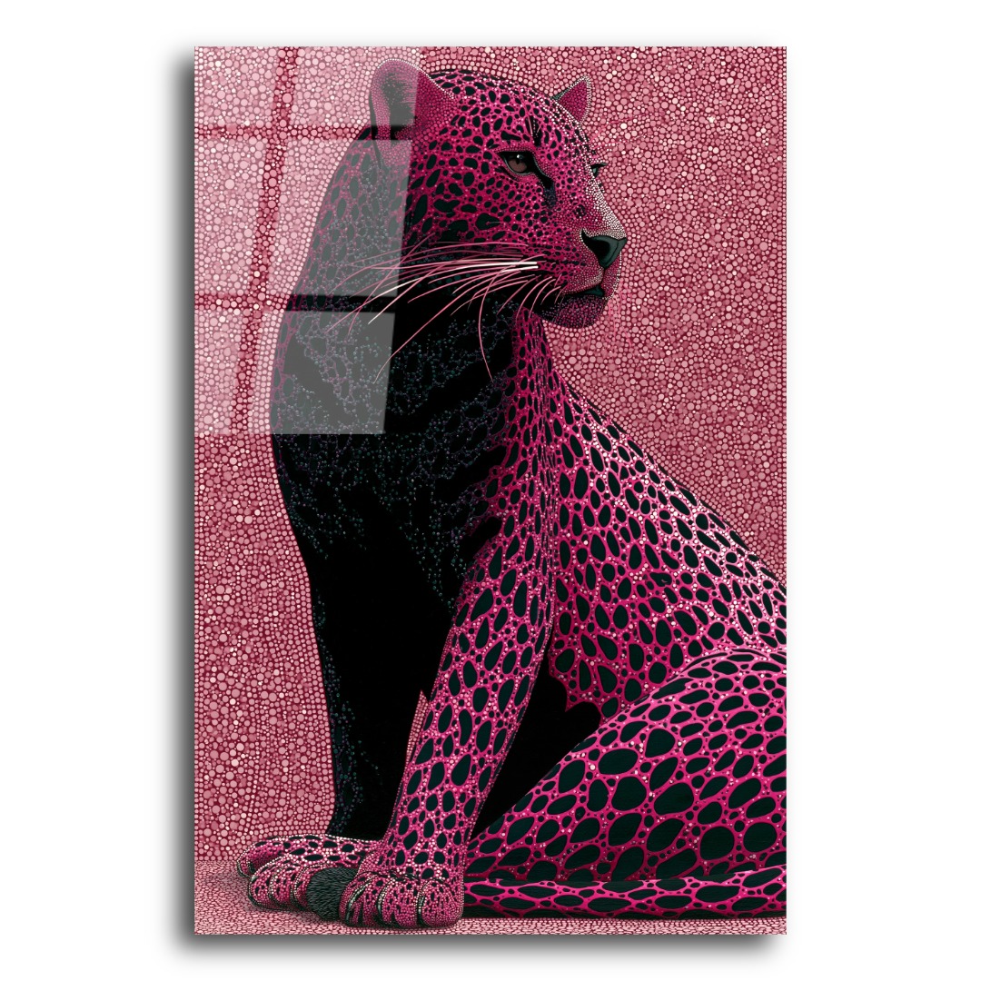 Pembe Mozaik Oturan Leopar Cam Tablo HY113 3
