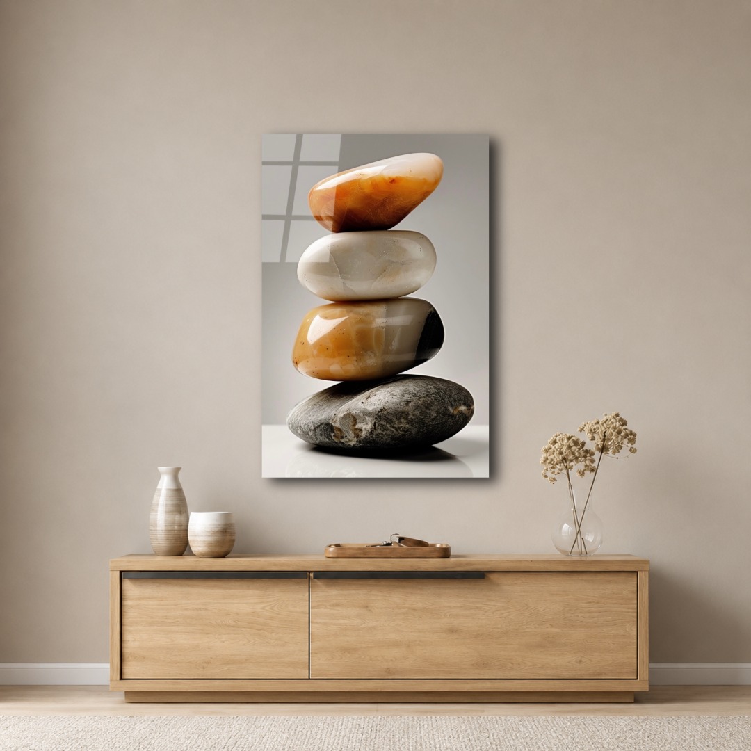 Sakin Zen Taşları Cam Tablo AR107