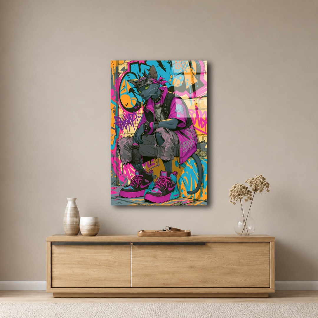 Graffitici Kedi Cam Tablo KD106