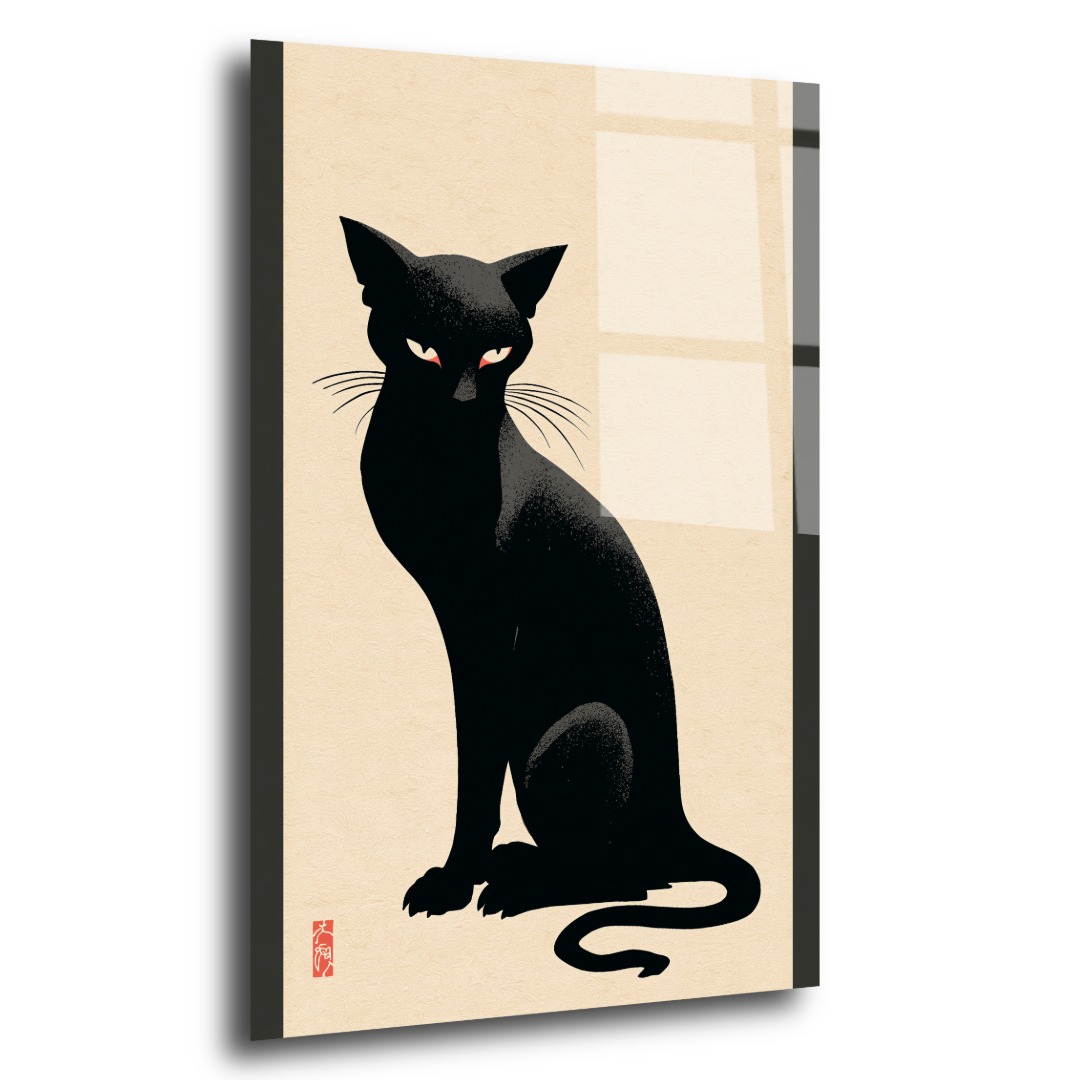 Minimalist Kara Kedi Cam Tablo KD108 2