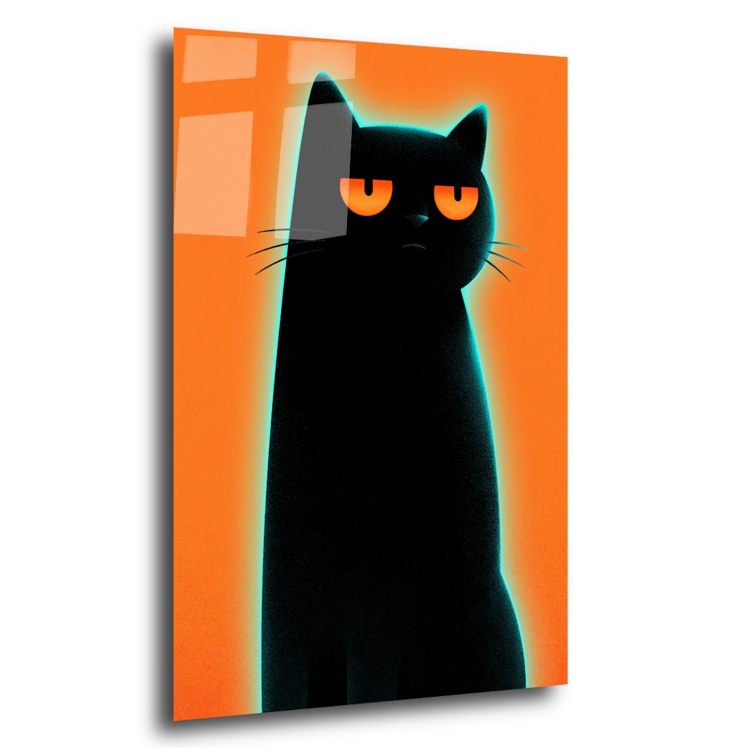 Turuncu İnce Kara Kedi Cam Tablo KD115 2