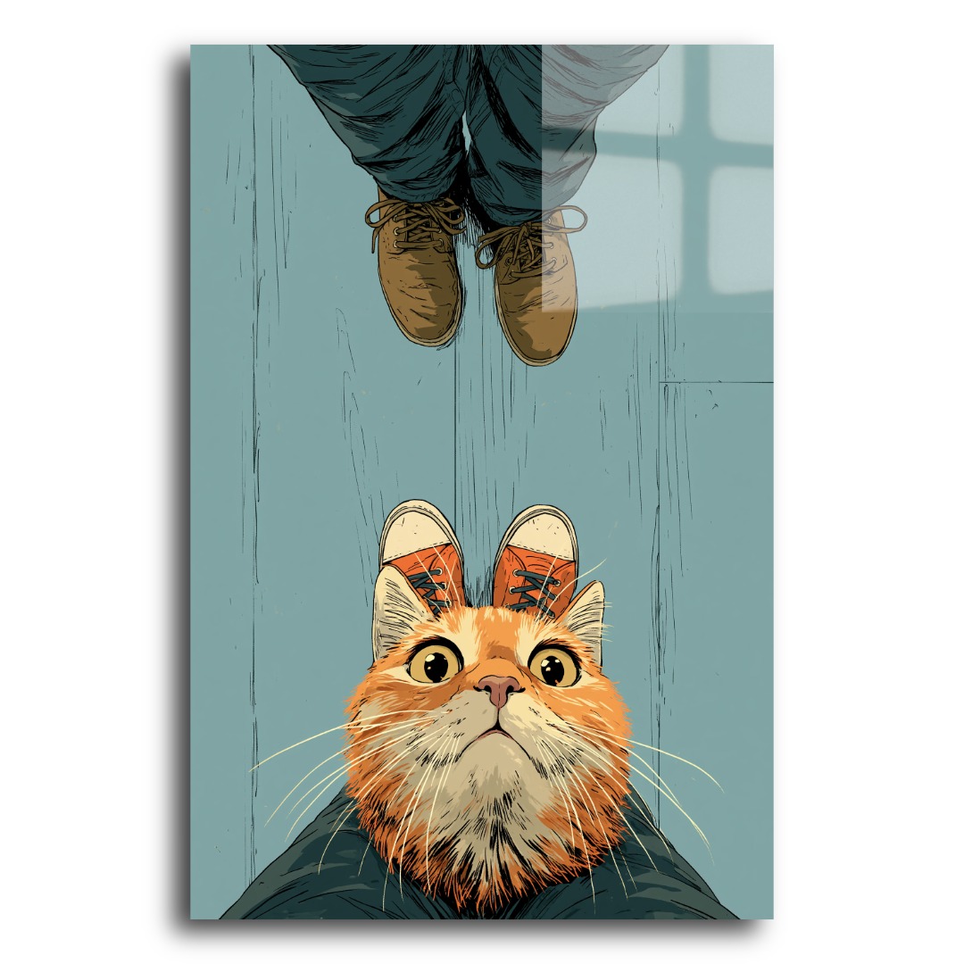 Şaşkın Kedi Cam Tablo KD109 3