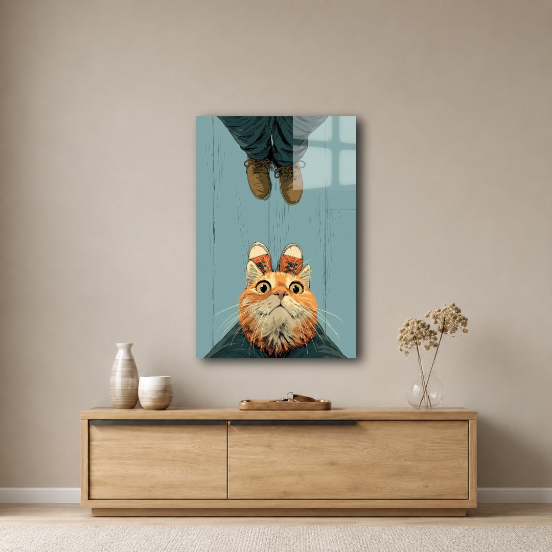 Şaşkın Kedi Cam Tablo KD109