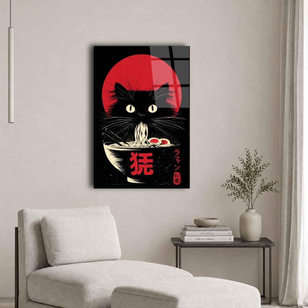 Makarnacı Kedi Cam Tablo KD110