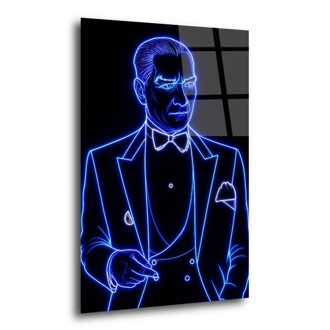 Neon Fraklı Atatürk Cam Tablo MK102 2