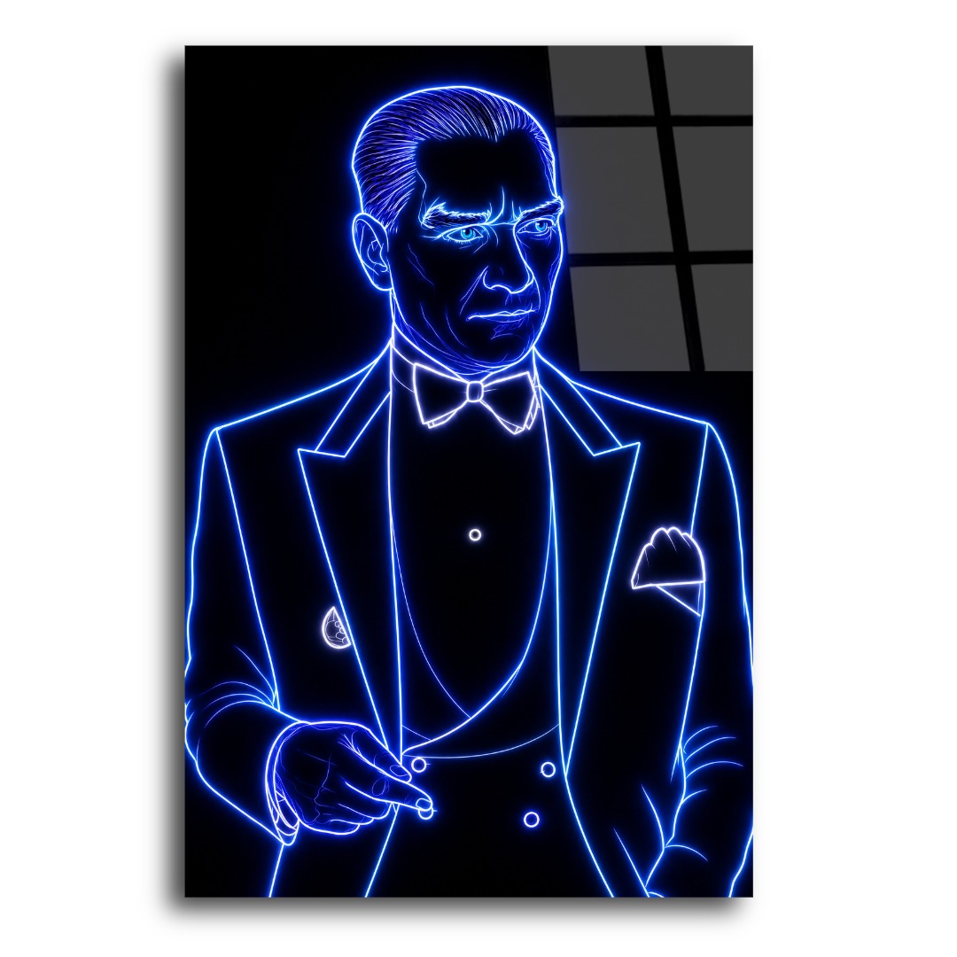Neon Fraklı Atatürk Cam Tablo MK102 3
