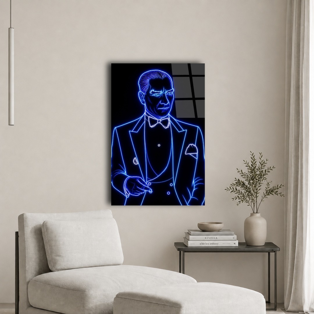 Neon Fraklı Atatürk Cam Tablo MK102