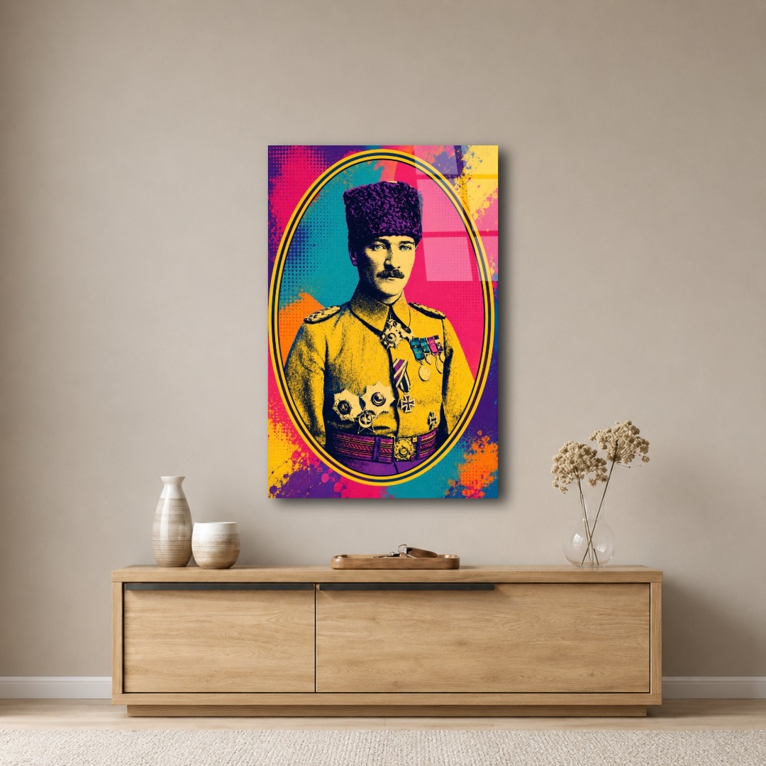 Pop Art Atatürk Cam Tablo MK109