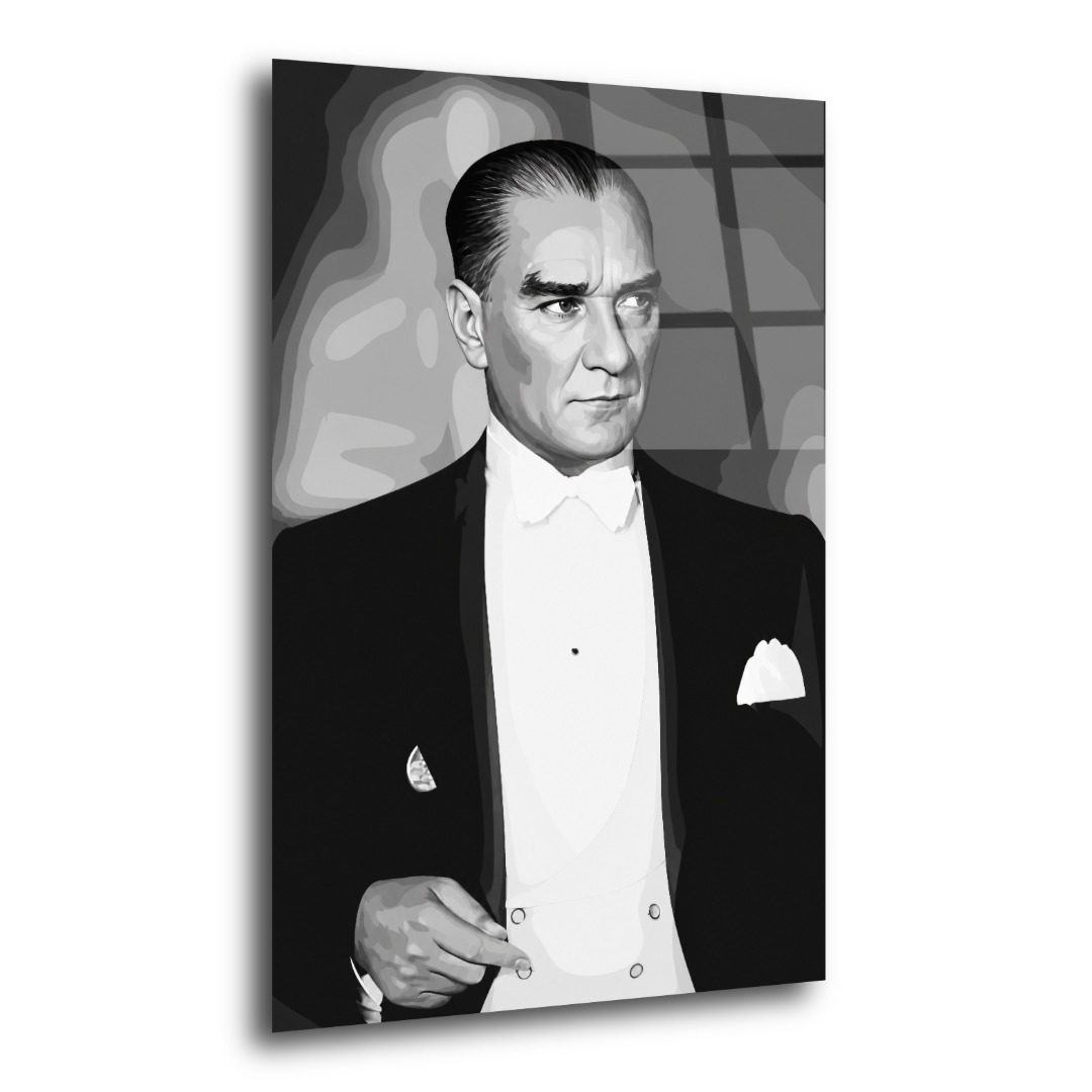 Siyah Beyaz Atatürk Cam Tablo MK101 2