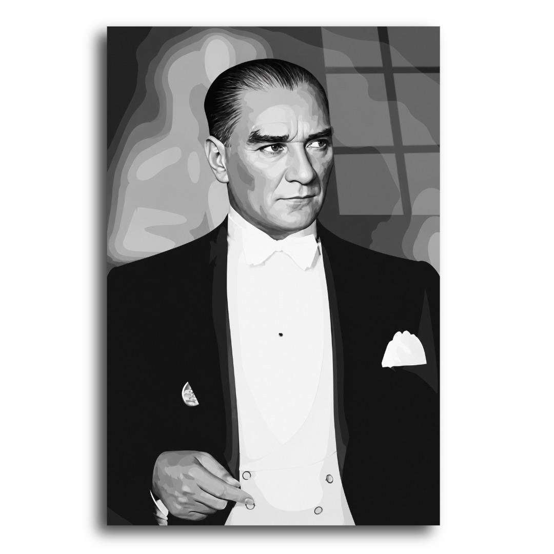 Siyah Beyaz Atatürk Cam Tablo MK101 3