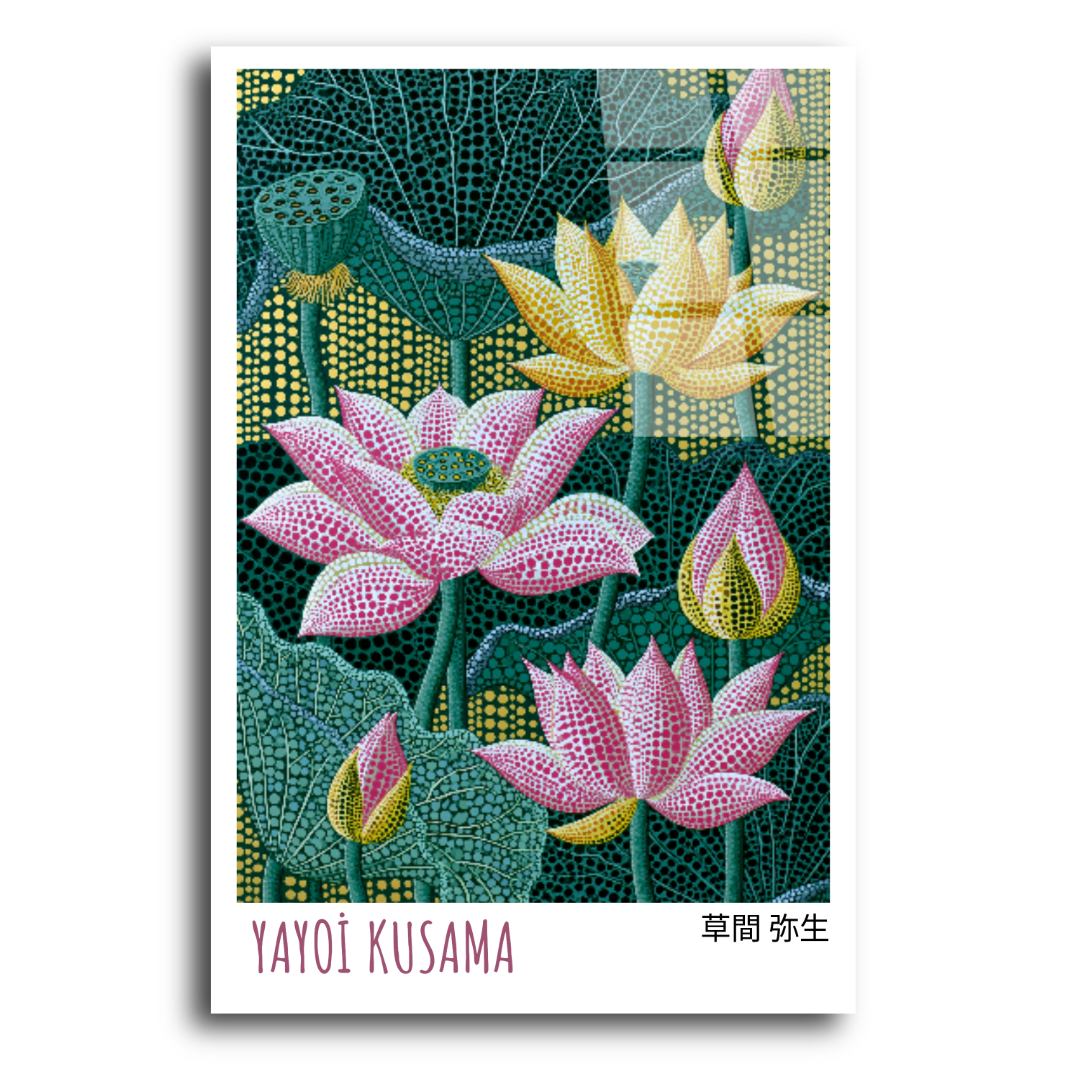 Yayoi Kusama İlhamı Lotus Cam Tablo ST101 3