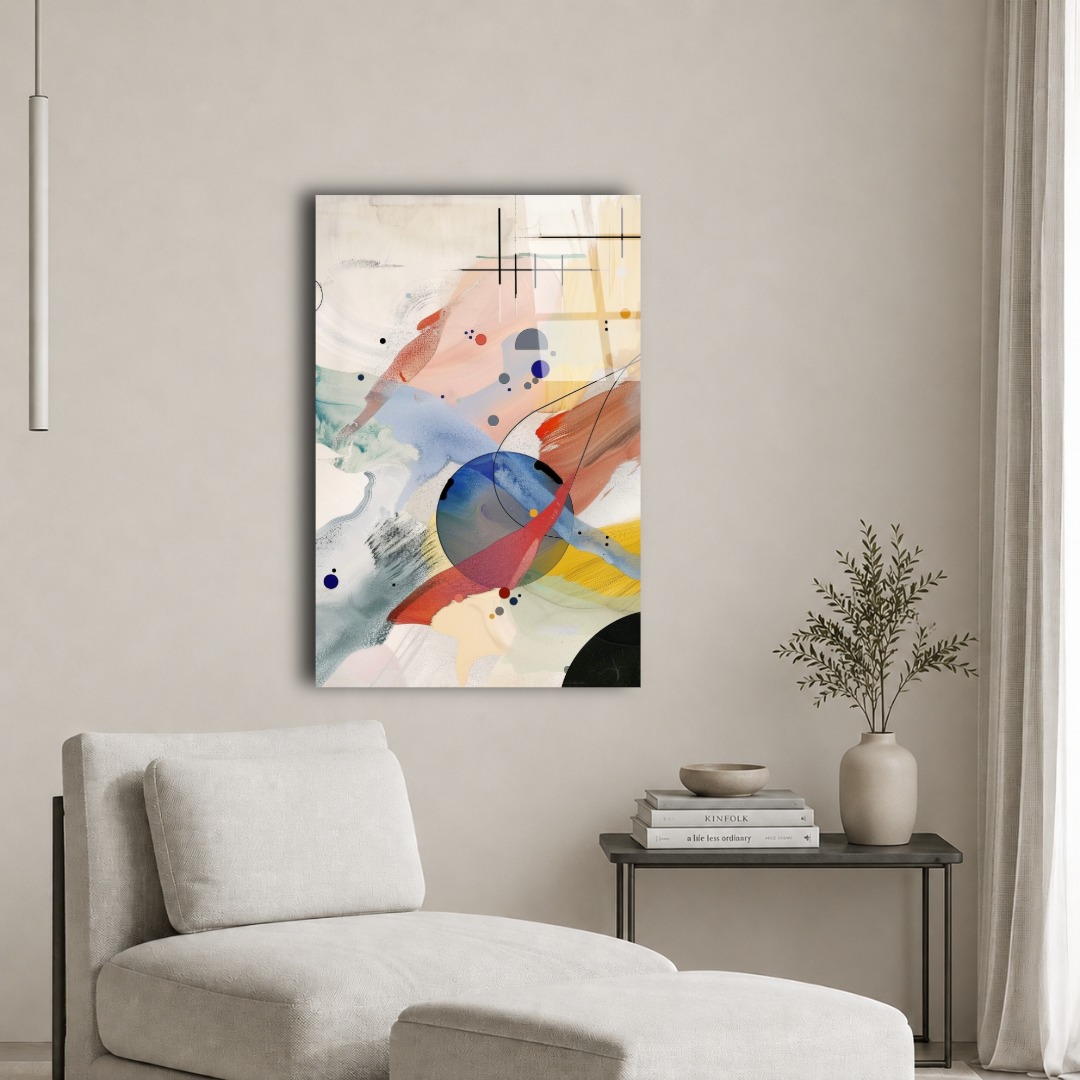 Geometrik Soyut Suluboya Cam Tablo TL144