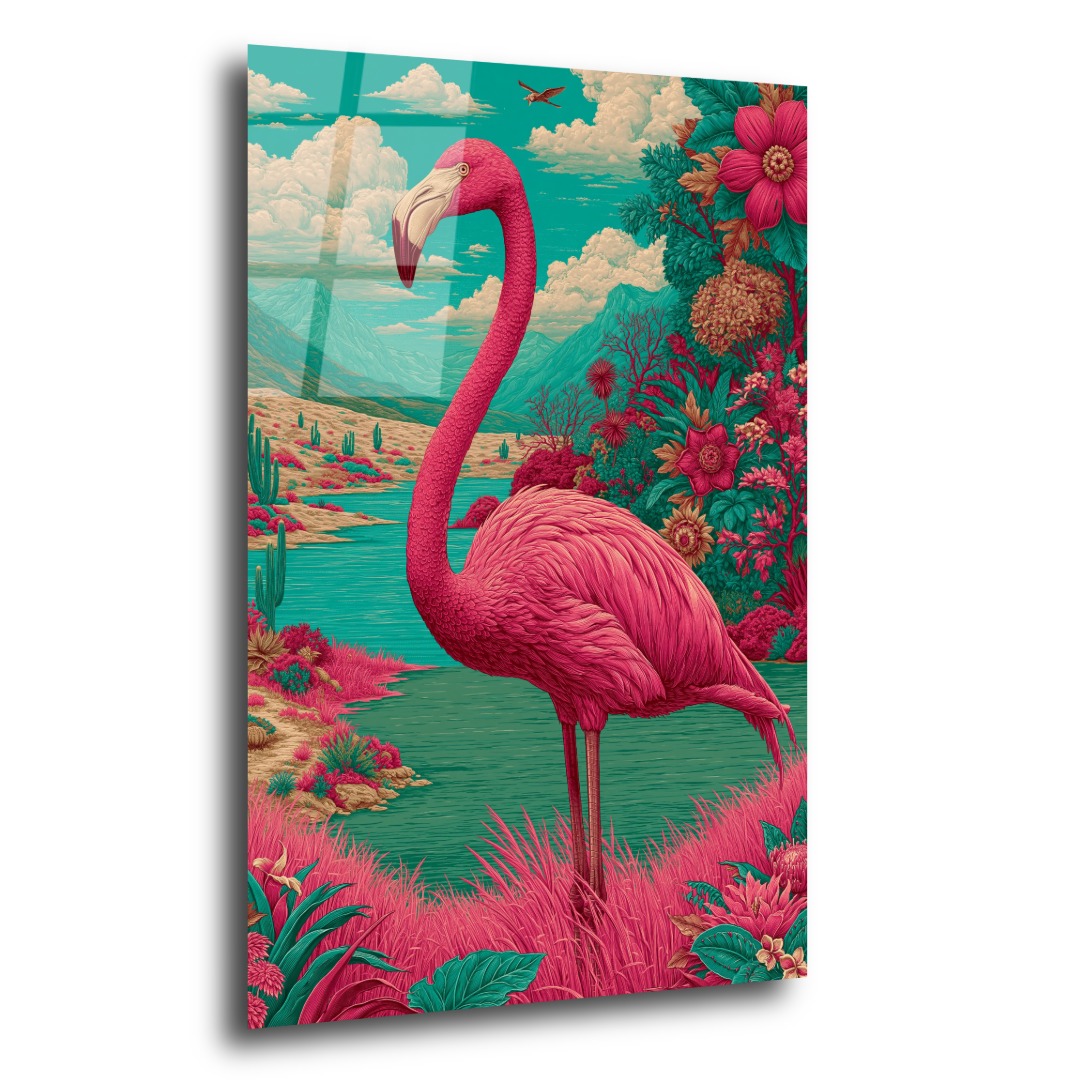 Etnik Pembe Flamingo Cam Tablo ZN112 2