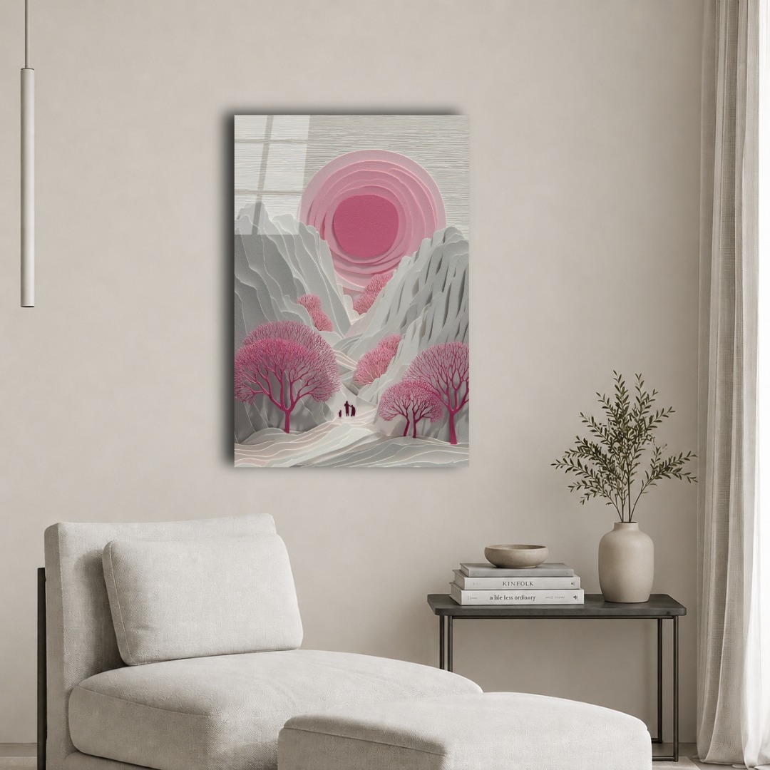 Pembe Güneş Zen Cam Tablo ZN116