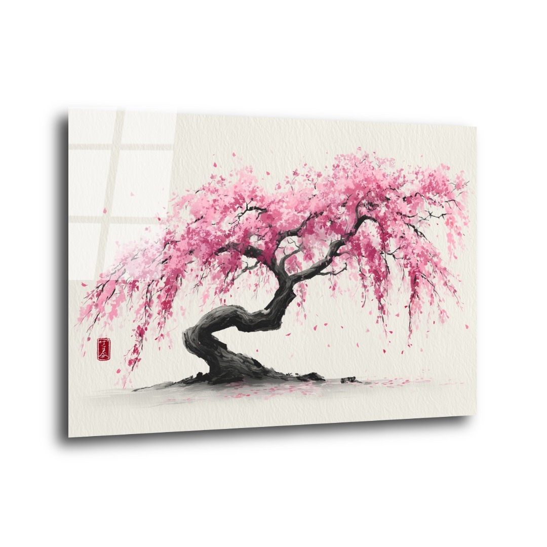 Pembe Sakura Ağacı Cam Tablo ZN107 2