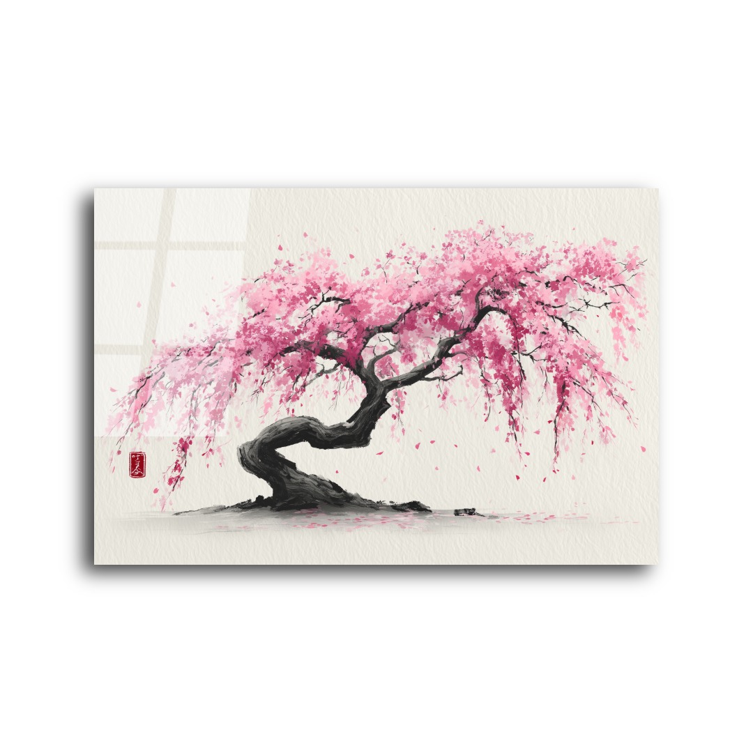 Pembe Sakura Ağacı Cam Tablo ZN107 3